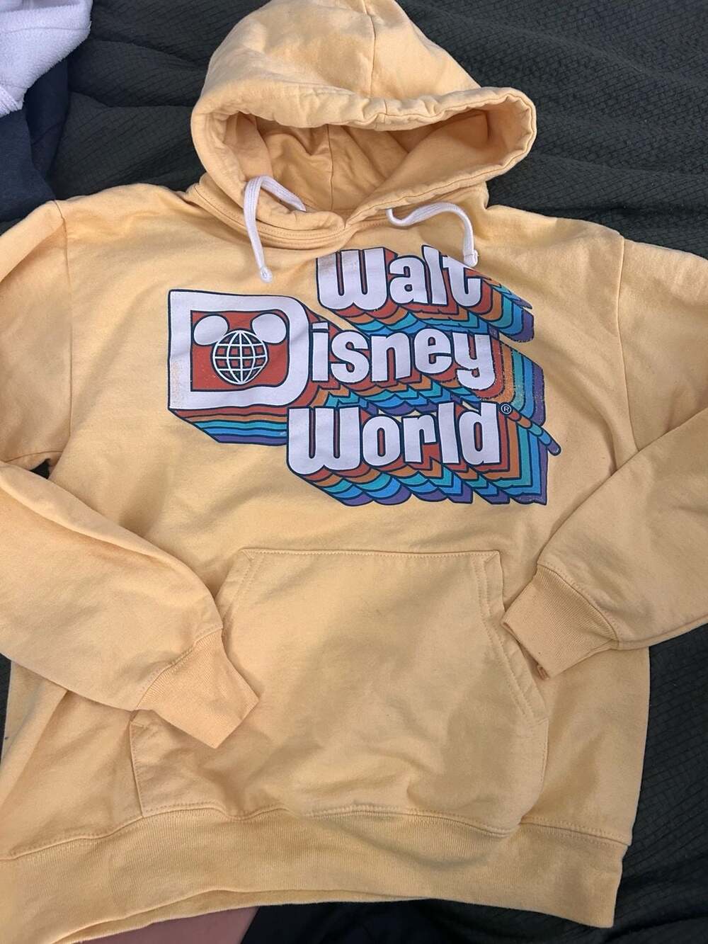 Disney Walt Disney World Retro Logo Hoodie Size S Yellow